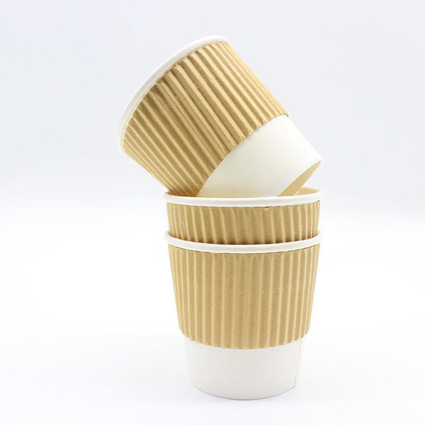 Combinação de isolamento de copos de papel Kraft Ripple e isolamento para bebidas quentes e frias 1